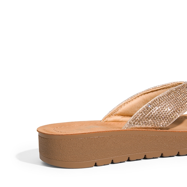 Arch Support Rhinestone Strap Flip Flops - ROSE GOLD-RHINESTONE - 5
